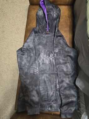 Women's Black Hooded Pullover with Purple Lining